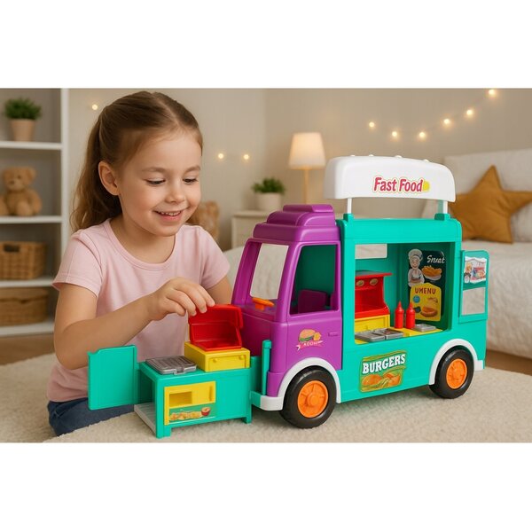 Food Truck und Camper 2in1 Truck-Spiel für Kinder für rosa Puppen