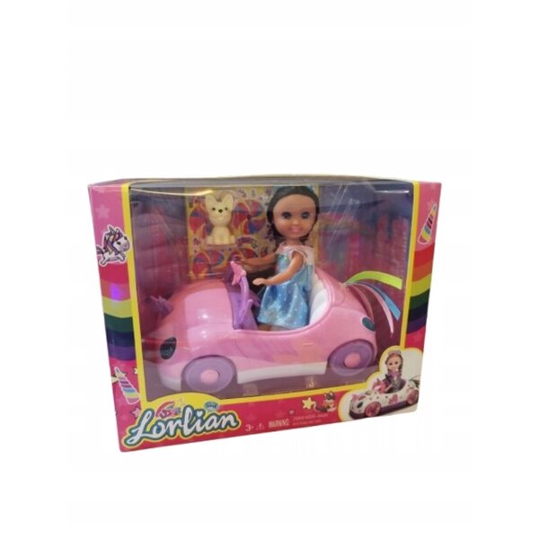 Bambola Cute Girl in auto con cagnolino e adesivi 25x7 cm per bambini