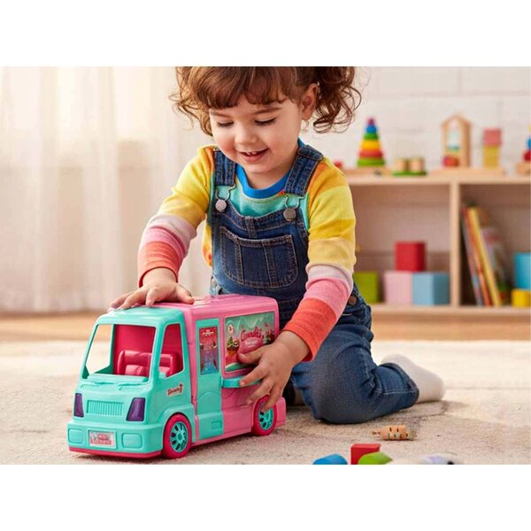 Kamper Food Truck 2in1 für Kinder mit 21 Zubehörteilen, Tisch und Stühlen