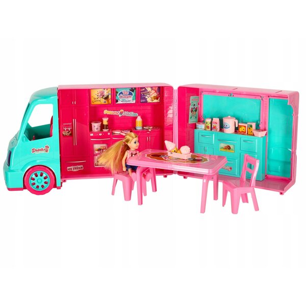 Kamper Food Truck 2in1 für Kinder mit 21 Zubehörteilen, Tisch und Stühlen