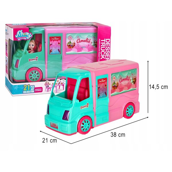 Kamper Food Truck 2in1 für Kinder mit 21 Zubehörteilen, Tisch und Stühlen