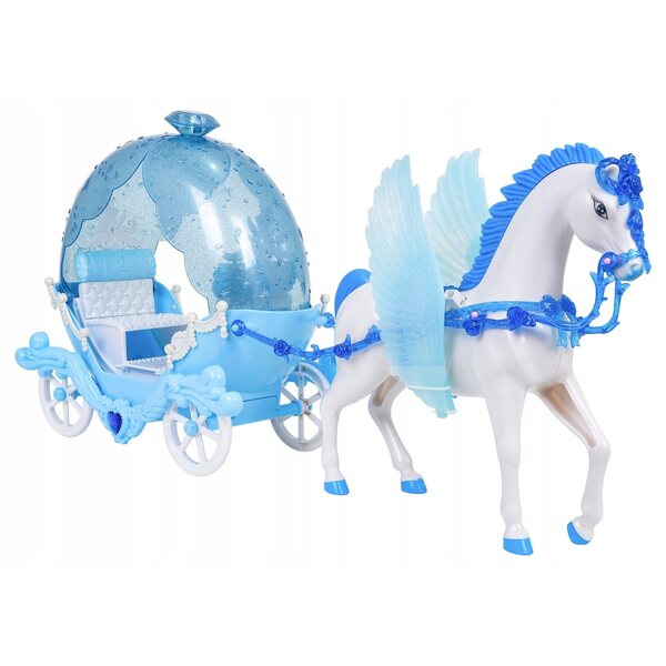 Set Cavallo con Carrozza e Bambola in Abito da Ballo con Ali Mobili
