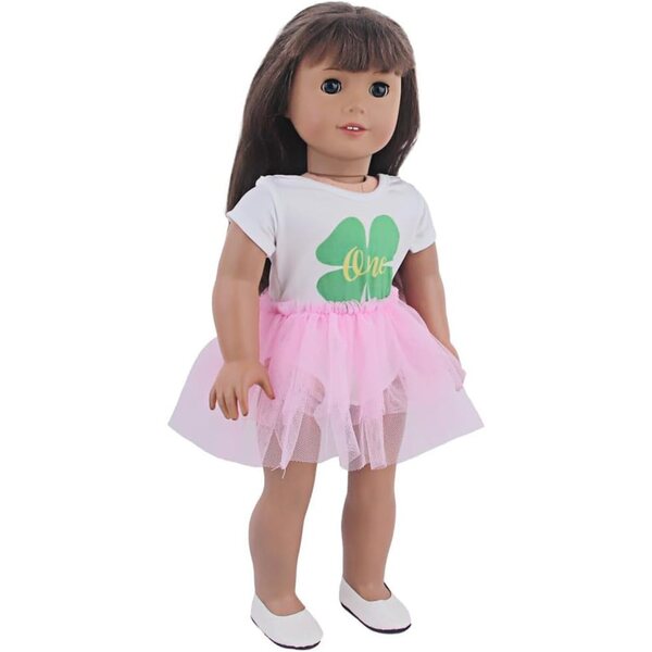 18-Zoll-Puppenkleidung für amerikanische Puppen – 2-teiliges rosa T-Shirt- und Rock-Set