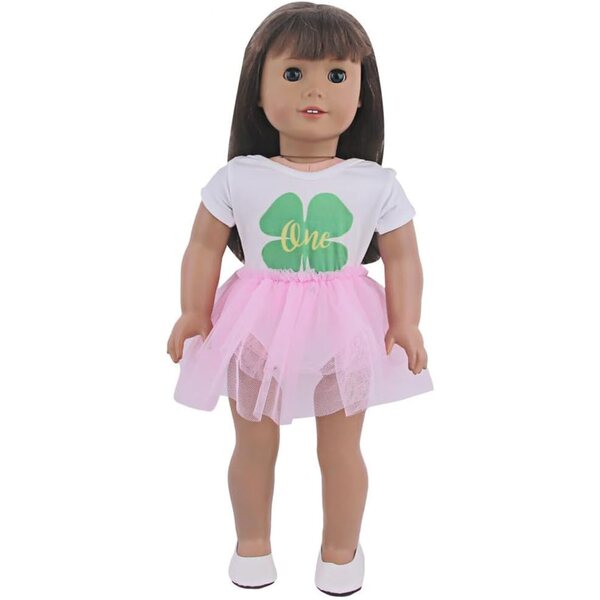 18-Zoll-Puppenkleidung für amerikanische Puppen – 2-teiliges rosa T-Shirt- und Rock-Set