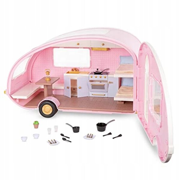 LORI Pink Camper für 6-Zoll-Puppen – Campinganhänger mit Zubehör