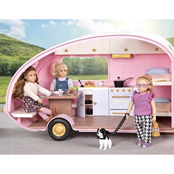 LORI Pink Camper für 6-Zoll-Puppen – Campinganhänger mit Zubehör