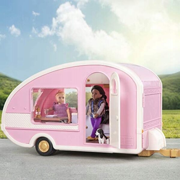 LORI Pink Camper für 6-Zoll-Puppen – Campinganhänger mit Zubehör