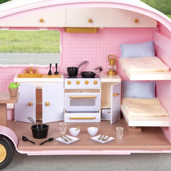 LORI Pink Camper für 6-Zoll-Puppen – Campinganhänger mit Zubehör