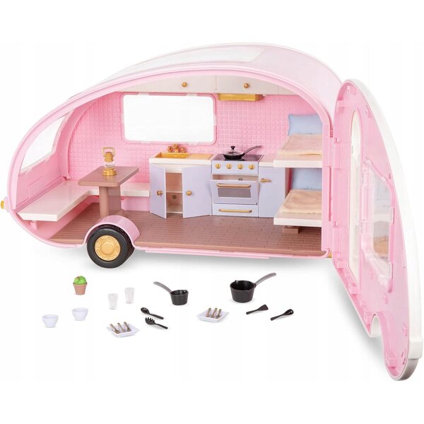 LORI Pink Camper für 6-Zoll-Puppen – Campinganhänger mit Zubehör