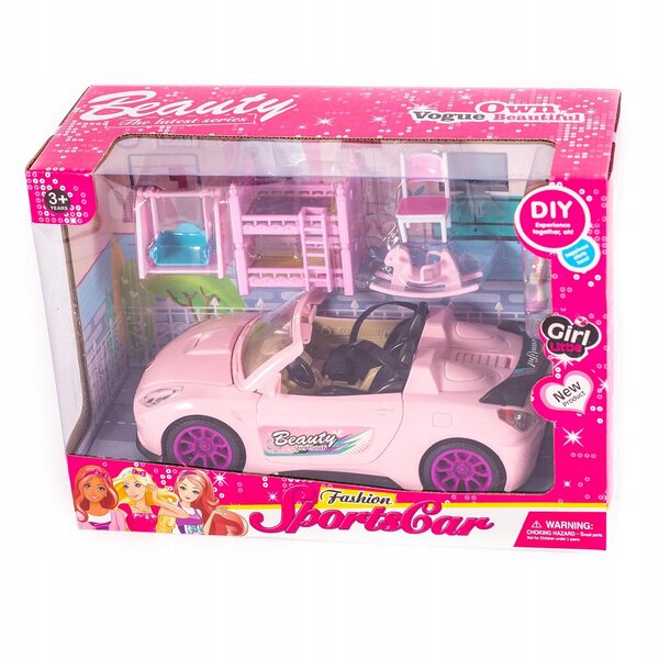 Rosafarbenes Cabriolet-Spielzeugauto für 26 cm große Midex-Puppen mit 2 Sitzen