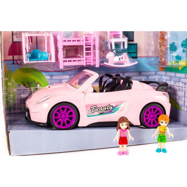 Rosafarbenes Cabriolet-Spielzeugauto für 26 cm große Midex-Puppen mit 2 Sitzen