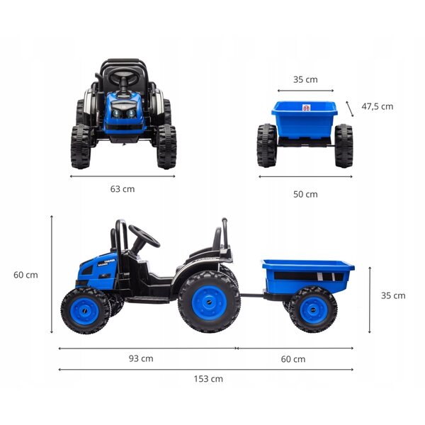 Trattore a Batteria con Rimorchio Milly Mally Farmer Blue per Bambini 3-5 Anni