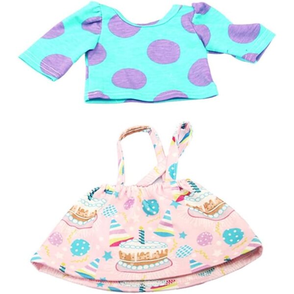 Kleidung für 18-Zoll-Puppen – 2-teiliges Set, blaues Oberteil und Rock mit Kuchenmuster