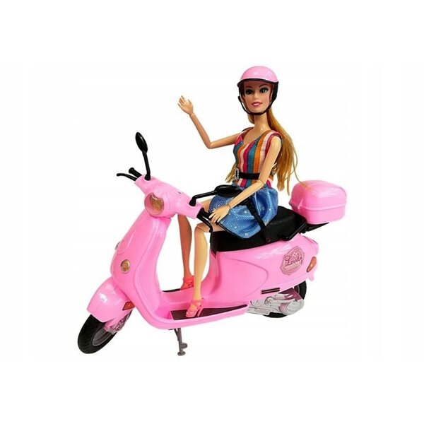Puppenset mit langen Haaren und rosa Roller, komplett mit Zubehör