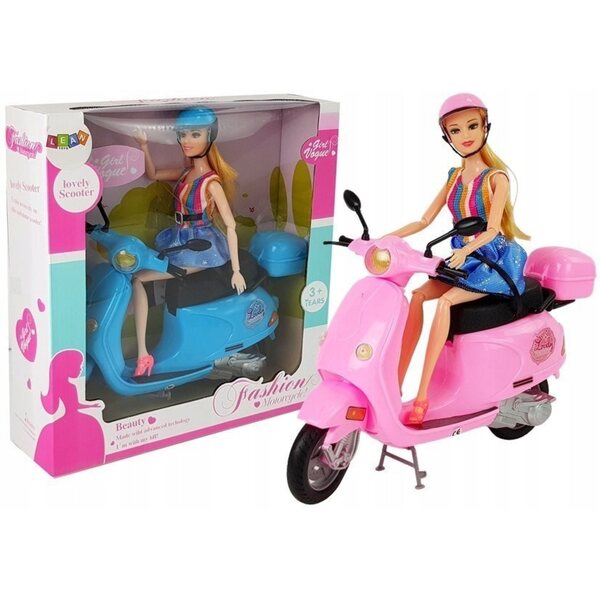 Puppenset mit langen Haaren und rosa Roller, komplett mit Zubehör