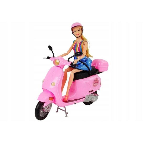 Puppenset mit langen Haaren und rosa Roller, komplett mit Zubehör