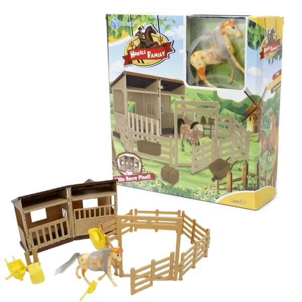 Zagroda für Pferde mit Stall und Kunststofffigurenset 8 cm