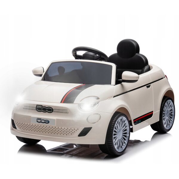 Weißes Kinder-Elektroauto Fiat 500e mit Bluetooth und Fernbedienung