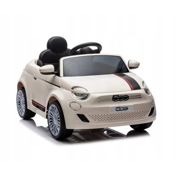 Weißes Kinder-Elektroauto Fiat 500e mit Bluetooth und Fernbedienung