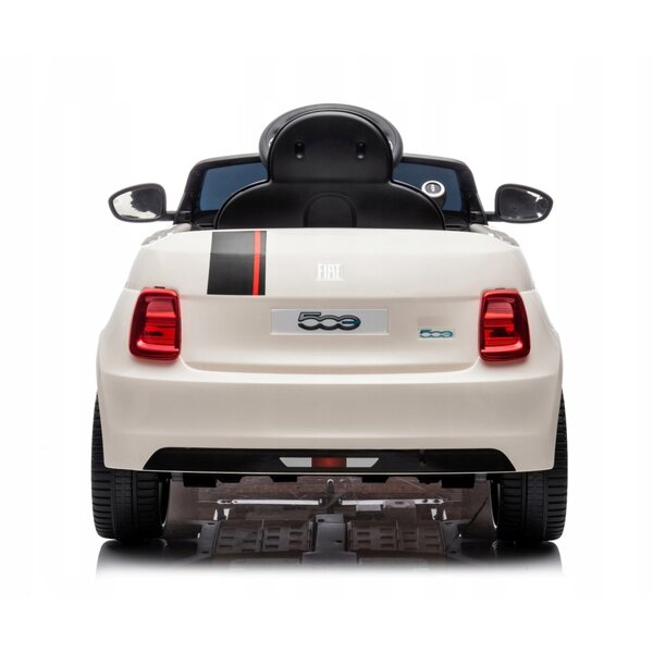 Weißes Kinder-Elektroauto Fiat 500e mit Bluetooth und Fernbedienung