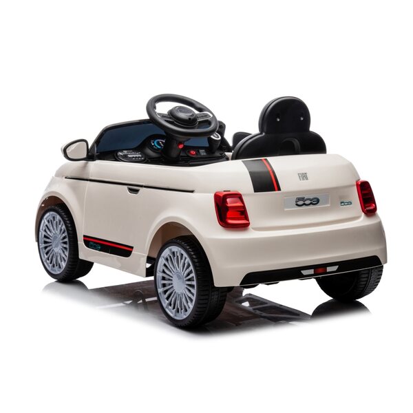Weißes Kinder-Elektroauto Fiat 500e mit Bluetooth und Fernbedienung