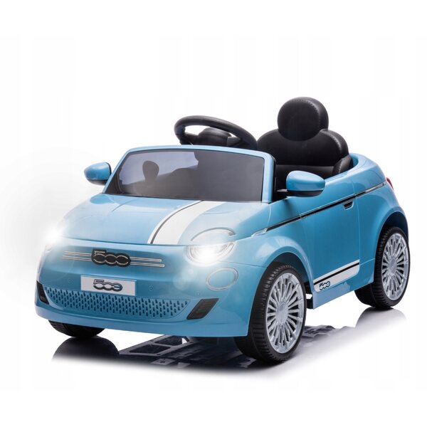 Blaues Elektroauto Fiat 500e für Kinder mit Fernbedienung und Milly-Mally-Musik