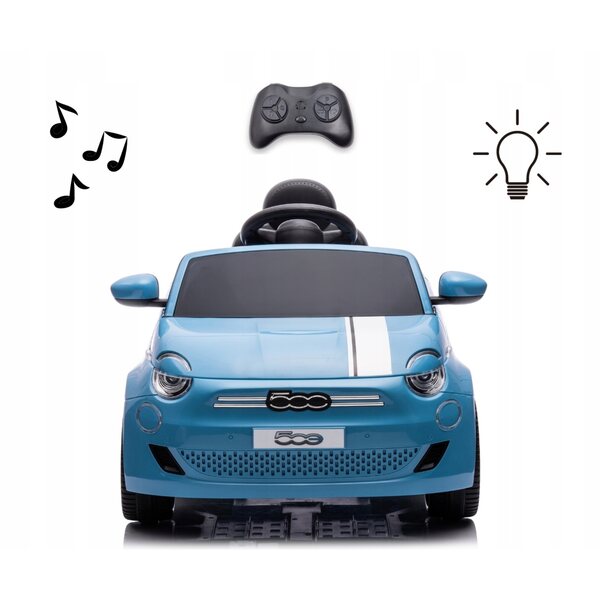 Blaues Elektroauto Fiat 500e für Kinder mit Fernbedienung und Milly-Mally-Musik