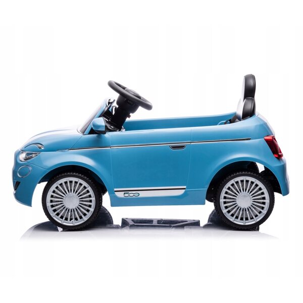 Blaues Elektroauto Fiat 500e für Kinder mit Fernbedienung und Milly-Mally-Musik
