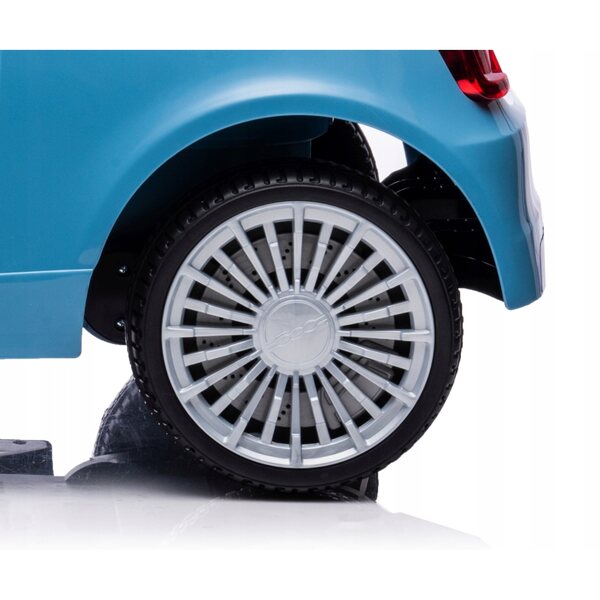 Blaues Elektroauto Fiat 500e für Kinder mit Fernbedienung und Milly-Mally-Musik