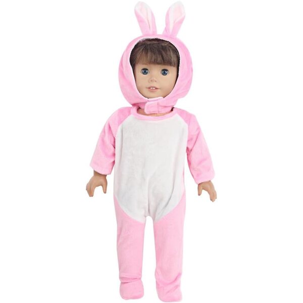 Kleidung für 18-Zoll-amerikanische Puppen – Pink Rabbit-Trainingsanzug und Zubehör-Set