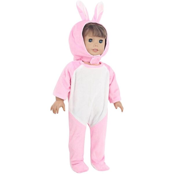 Kleidung für 18-Zoll-amerikanische Puppen – Pink Rabbit-Trainingsanzug und Zubehör-Set