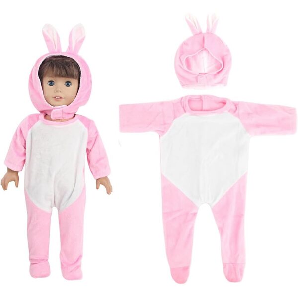 Kleidung für 18-Zoll-amerikanische Puppen – Pink Rabbit-Trainingsanzug und Zubehör-Set