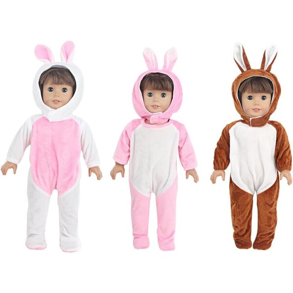 Kleidung für 18-Zoll-amerikanische Puppen – Pink Rabbit-Trainingsanzug und Zubehör-Set