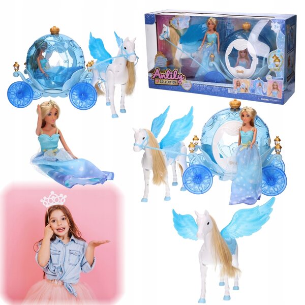 Kareta con cavallo e bambola principessa Anlily Magic Set 3 in 1