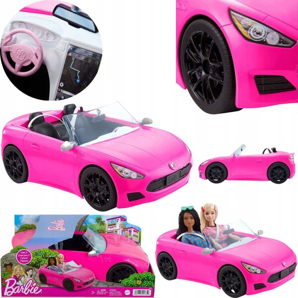 Rosa umwandelbares Barbie-Puppenauto mit Sicherheitsgurten und Mattel-Details