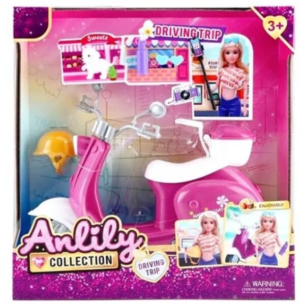 Rosa Spielzeug-Skuter für Puppen mit Helm und Zubehör – ideal für 3+