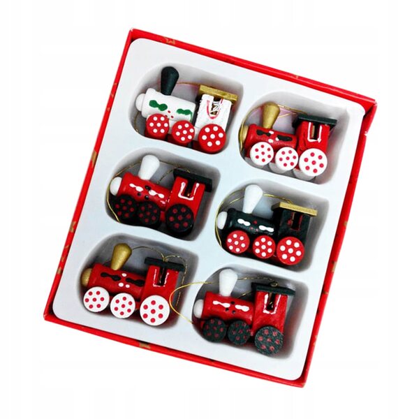 6 hölzerne Weihnachts-Eisenbahn-Kopfdekorationen für den Weihnachtsbaum