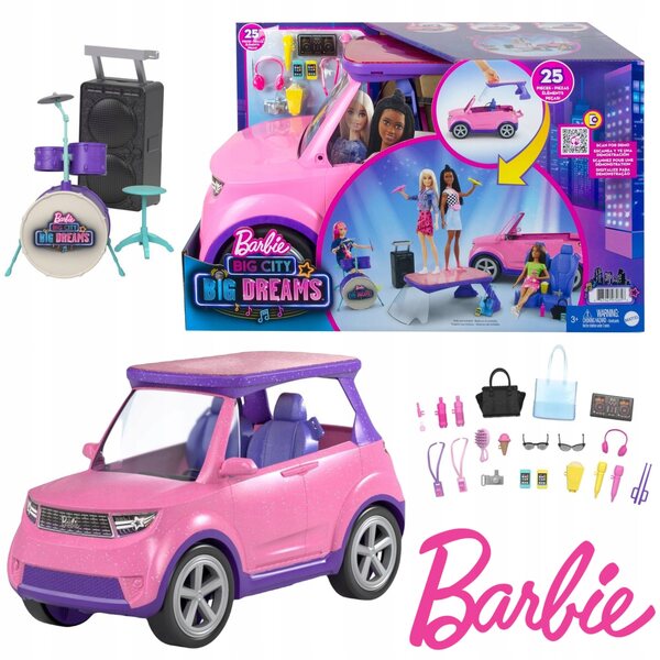 Barbie Big City Dreams SUV mit Konzertszene und Zubehör für Kinder ab 3 Jahren