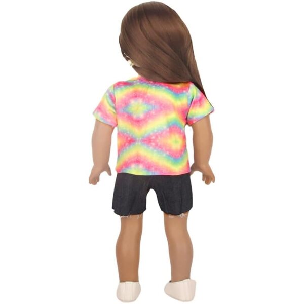 Amerikanische Puppenkleidung 18 Zoll – 2-teiliges Set, Batik-T-Shirt und Shorts