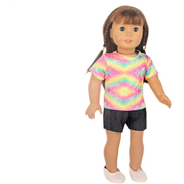 Amerikanische Puppenkleidung 18 Zoll – 2-teiliges Set, Batik-T-Shirt und Shorts