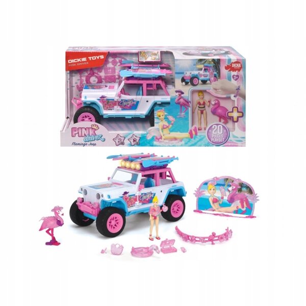 Dickie Pink Drivez Flamingo Jeep Spielzeugauto mit Soundeffekten und Zubehör