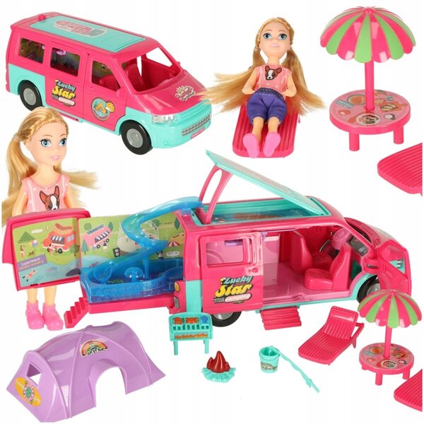 Kamper für Puppen mit Sommerzubehör und Schwimmbad – Kreativspiel für Kinder
