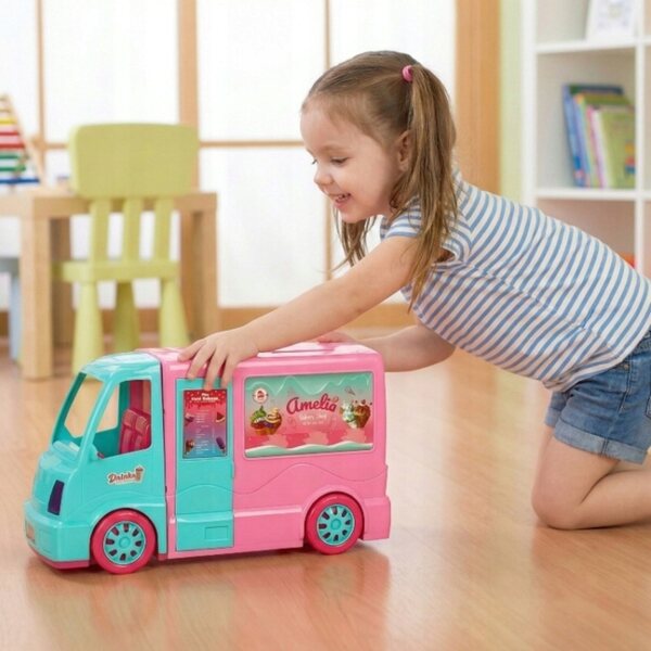 Großer rosa Kamper-Imbisswagen für Kinder ab 3 Jahren, Rollenspiele und Abenteuer