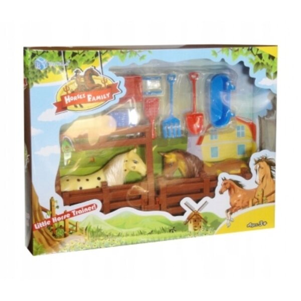 Set mit 2 Spielzeugpferden mit Zubehör für Kinder ab 3 Jahren