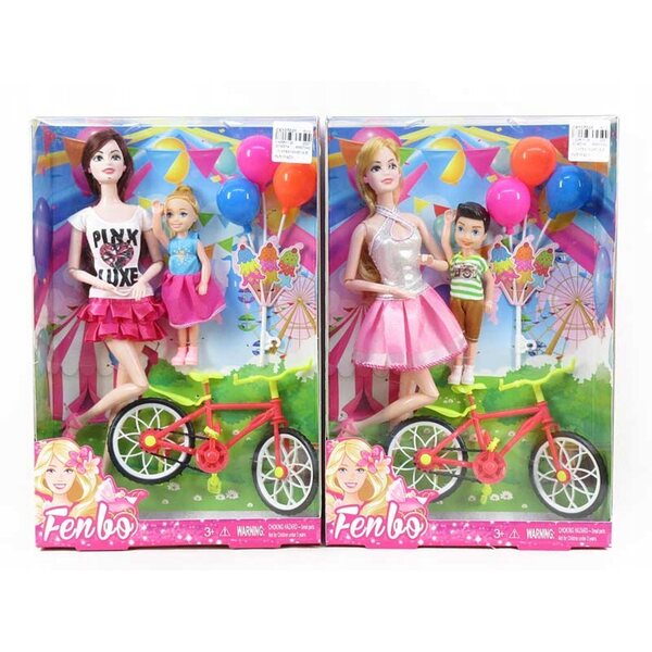 Bicicletta per bambola in plastica e tessuto, dimensioni 32,5x22x6 cm