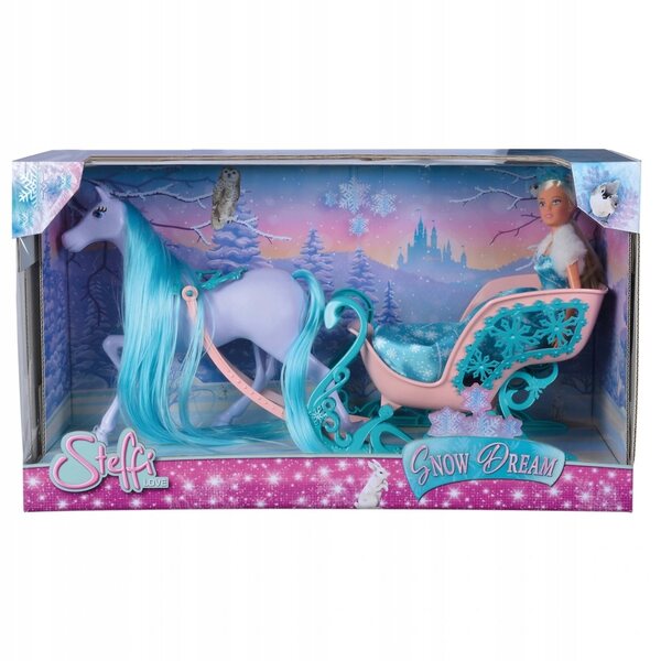 Steffi Love Schneetraumkutsche mit Pferd und Winterschlitten für Kinder