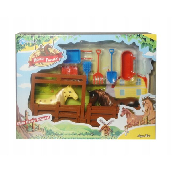 Kinderspielset 2 Pferde mit Zaun und Schwedenzubehör, Lernspiele für 3+
