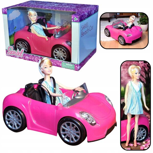 Rosa Cabriolet-Auto für Puppen mit realistischen Details und Doppelsitzen 31 cm