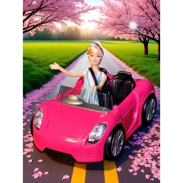 Rosa Cabriolet-Auto für Puppen mit realistischen Details und Doppelsitzen 31 cm