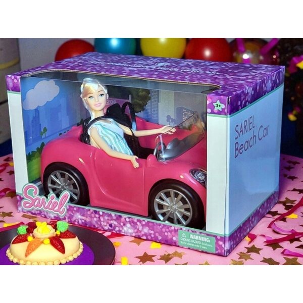 Rosa Cabriolet-Auto für Puppen mit realistischen Details und Doppelsitzen 31 cm